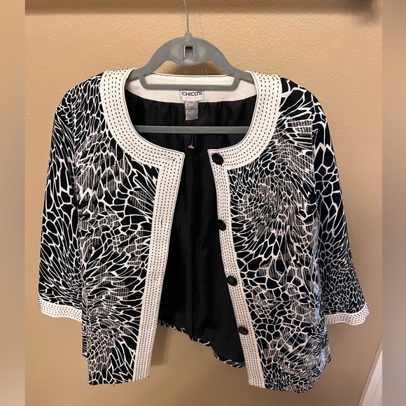 Plus Size Chicos Black White Sequin Jacket -  16 - Picture 8 of 13
